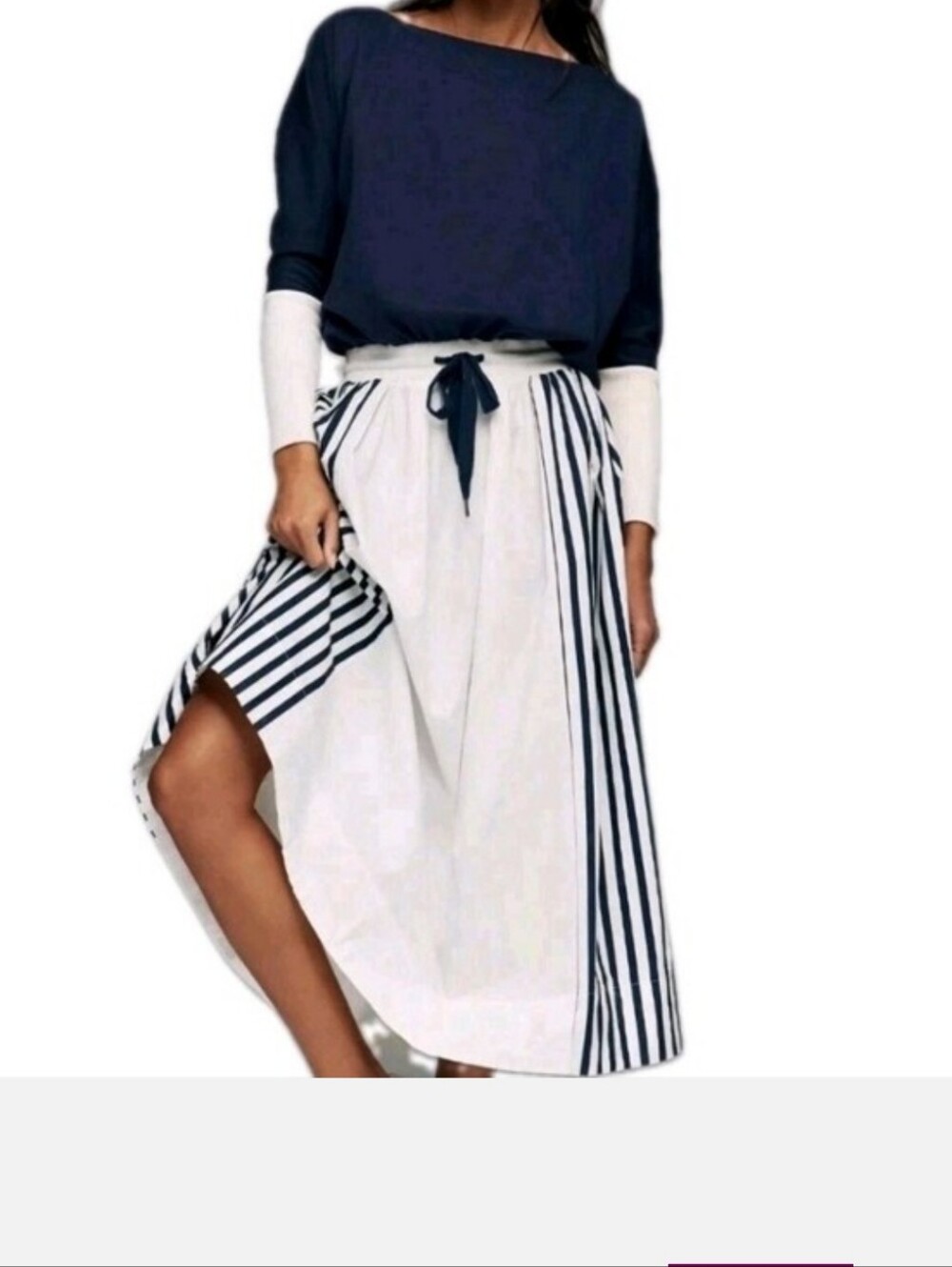 Anthropolie Daily Practice Striped White and Navy Twofer Pullover Maxi Dress